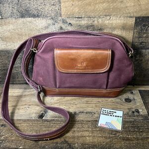 Etienne Aigner Burgandy Crossbody Canvas Messager Bag Purse / Brown Leather Trim